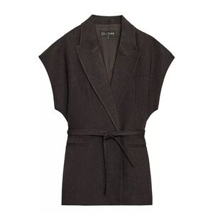 Zara ZW COLLECTION DOUBLE BREASTED LINEN VEST Brown Sleeveless Belted Blazer L